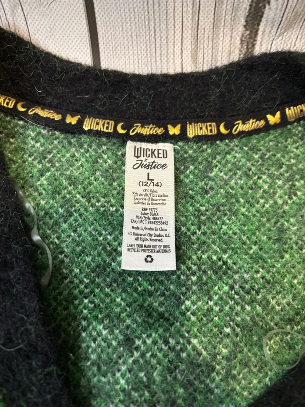 Wicked Justice Green & Black Argyle Cardigan girls size 10/12